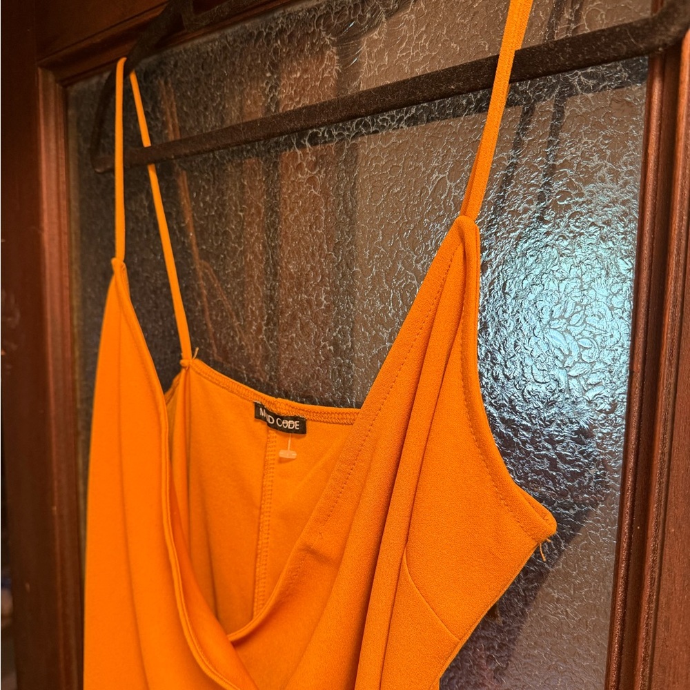 Mind Code Orange Asymmetrical Wrap Maxi Dress